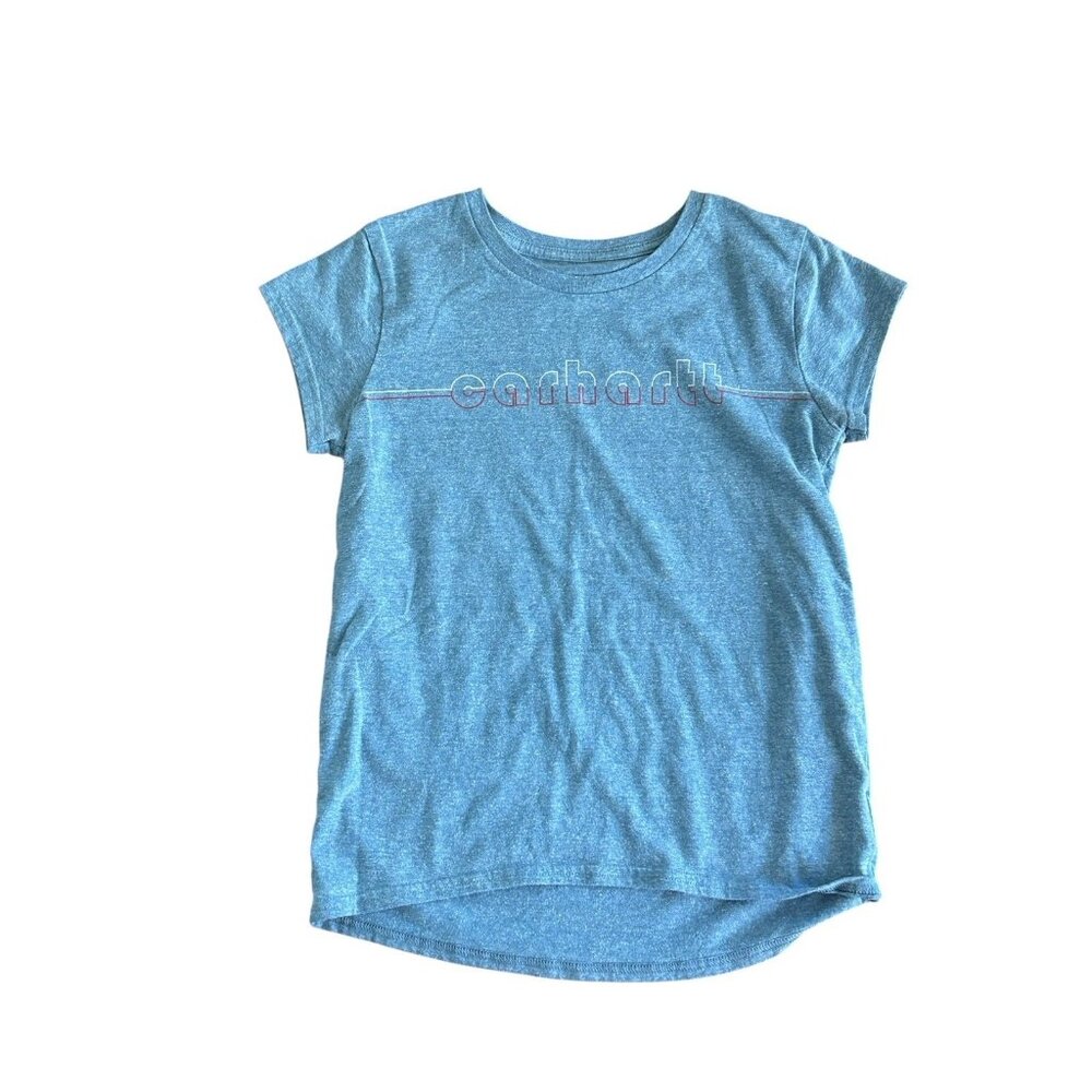 Carhartt Girls Blue Graphic T-Shirt Short Sleeve Logo Tee Top Sz M‎ (8-10)